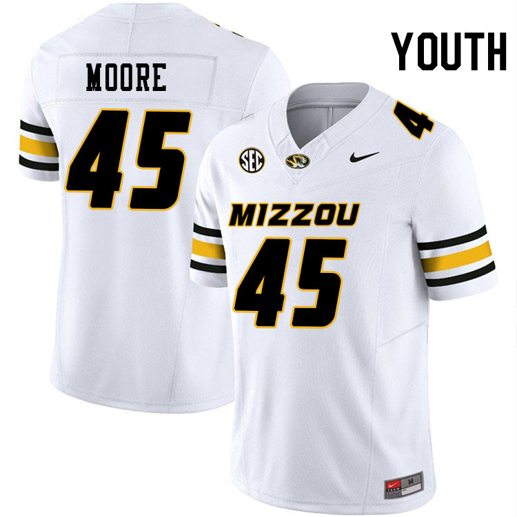 Youth #45 Joe Moore Missouri Tigers College Football Jerseys Stitched-White